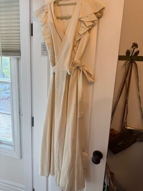 Subtropicalia Vera Wrap Dress Beige Linen Ruffle Midi Size